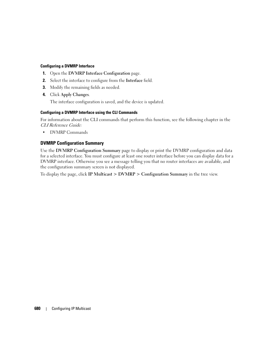 Dvmrp configuration summary | Dell POWEREDGE M1000E User Manual | Page 682 / 737