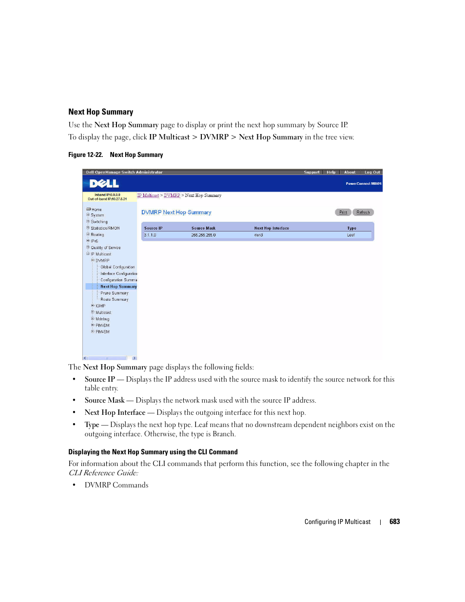 Next hop summary | Dell POWEREDGE M1000E User Manual | Page 685 / 737