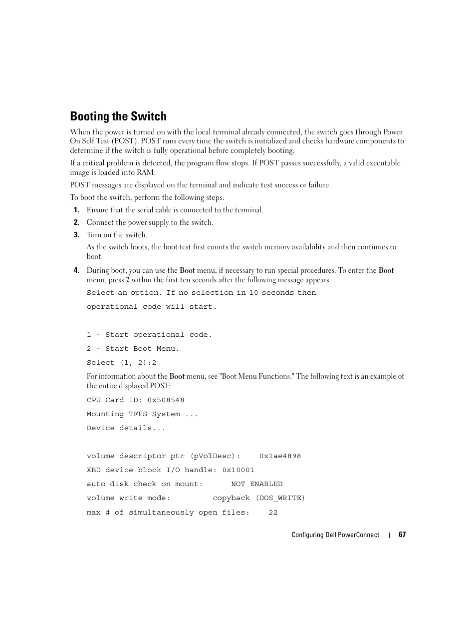 Booting the switch | Dell POWEREDGE M1000E User Manual | Page 69 / 737