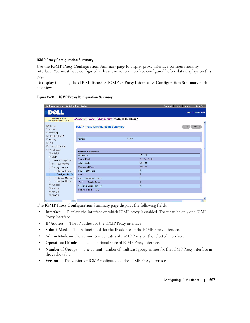 Igmp proxy configuration summary | Dell POWEREDGE M1000E User Manual | Page 699 / 737