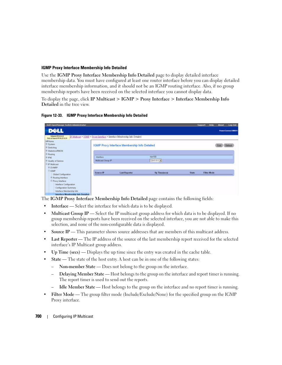 Igmp proxy interface membership info detailed | Dell POWEREDGE M1000E User Manual | Page 702 / 737