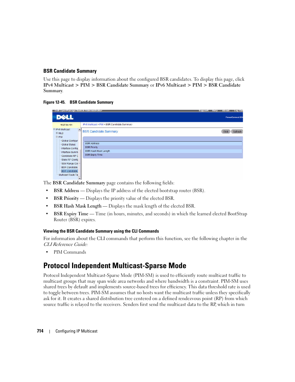 Protocol independent multicast-sparse mode, Bsr candidate summary | Dell POWEREDGE M1000E User Manual | Page 716 / 737