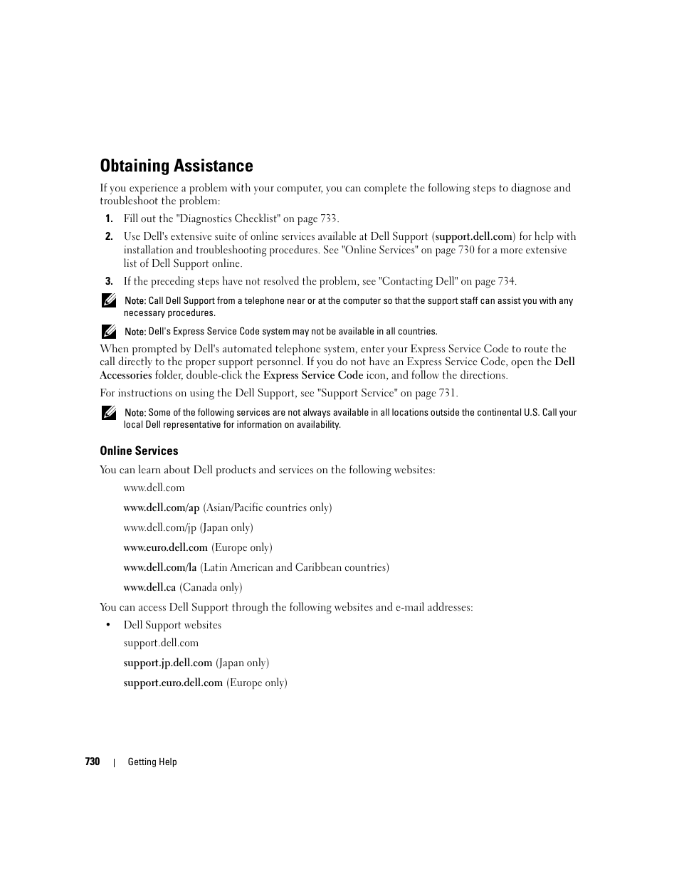 Online services, Obtaining assistance | Dell POWEREDGE M1000E User Manual | Page 732 / 737