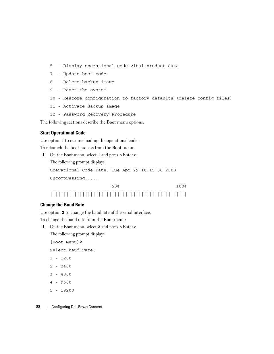 Start operational code, Change the baud rate | Dell POWEREDGE M1000E User Manual | Page 90 / 737