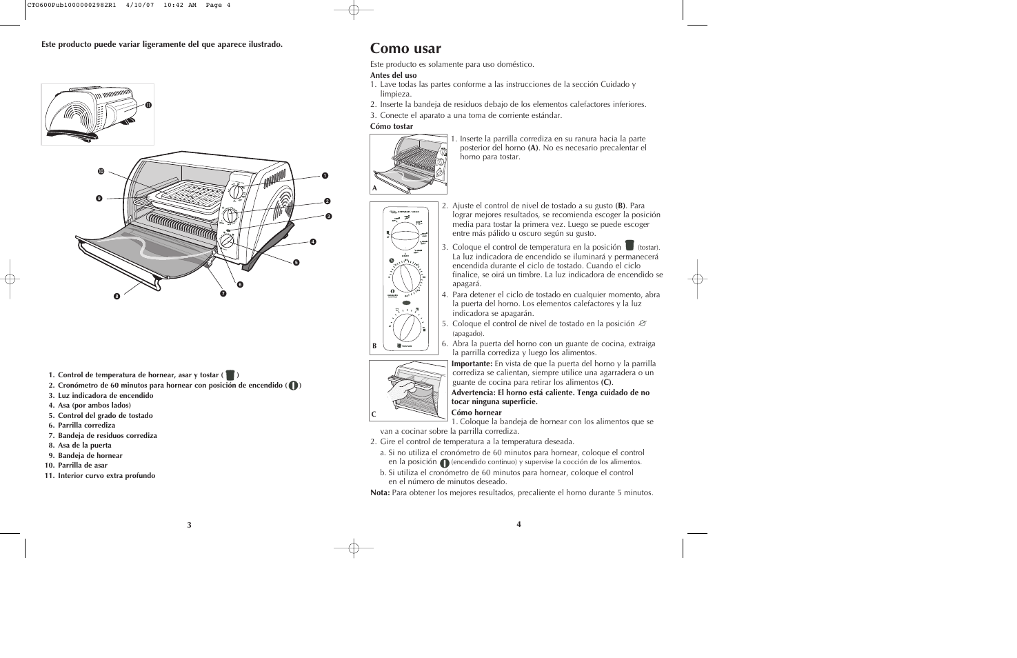 Como usar | Black & Decker CTO600 User Manual | Page 3 / 9
