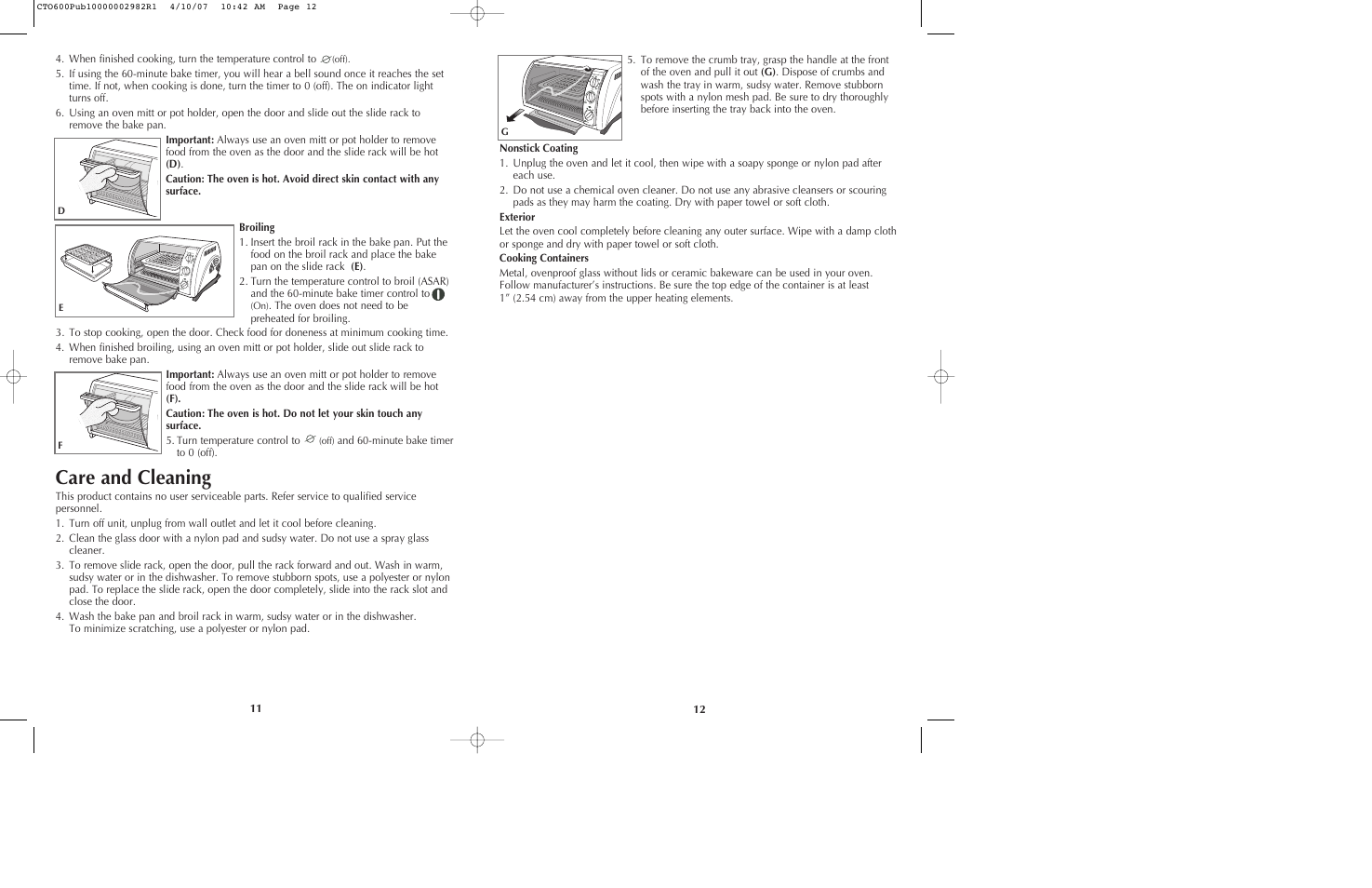 Care and cleaning | Black & Decker CTO600 User Manual | Page 7 / 9