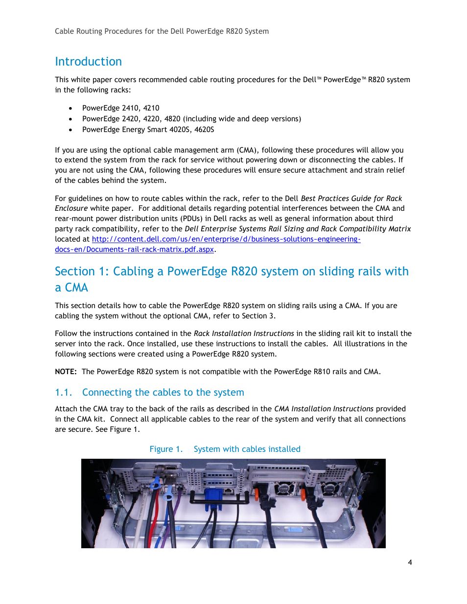 Introduction, Connecting the cables to the system, Figure 1 | System with cables installed | Dell PowerEdge Rack Enclosure 2410 User Manual | Page 4 / 11