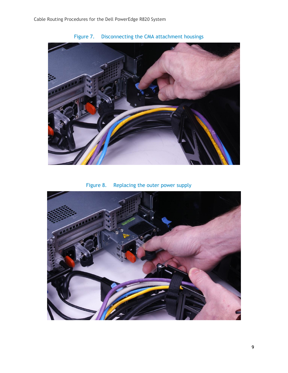 Figure 7, Disconnecting the cma attachment housings, Figure 8 | Replacing the outer power supply | Dell PowerEdge Rack Enclosure 2410 User Manual | Page 9 / 11