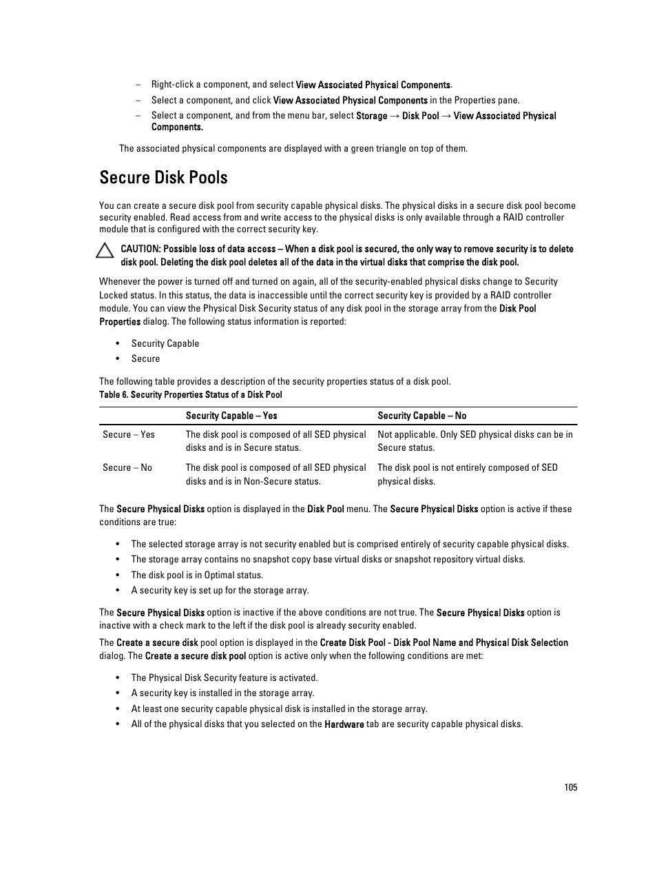 Secure disk pools | Dell POWERVAULT MD3600I User Manual | Page 105 / 237