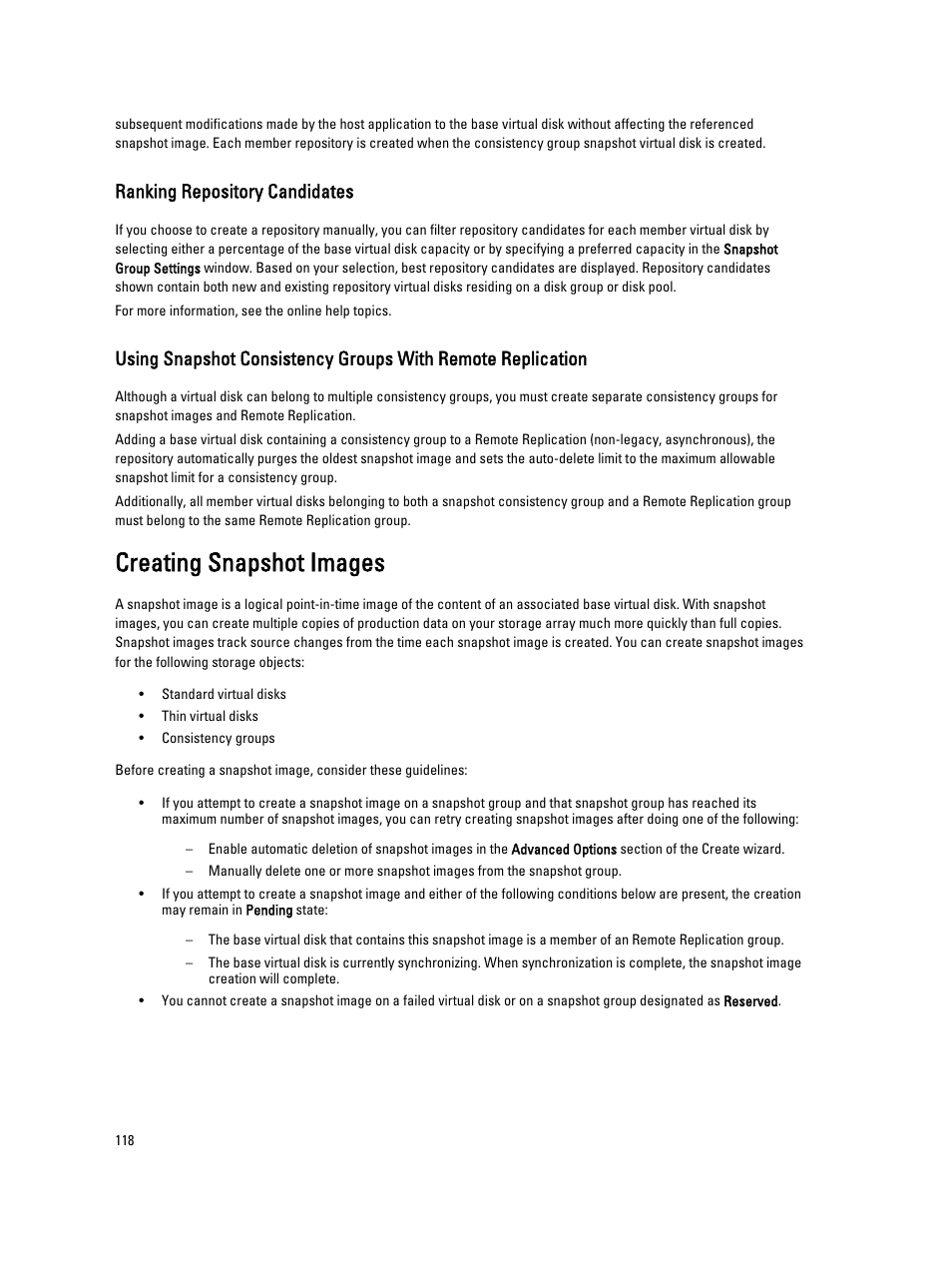 Ranking repository candidates, Creating snapshot images | Dell POWERVAULT MD3600I User Manual | Page 118 / 237