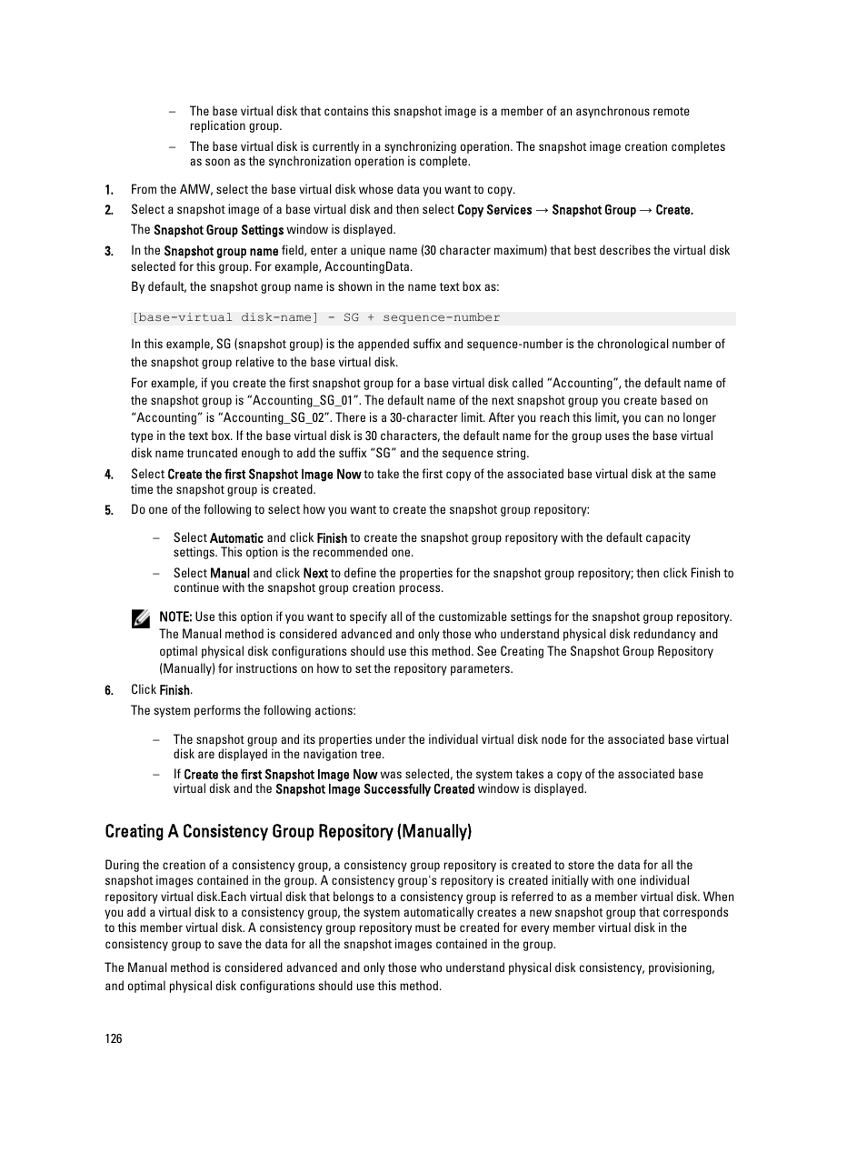 Creating a consistency group repository (manually) | Dell POWERVAULT MD3600I User Manual | Page 126 / 237