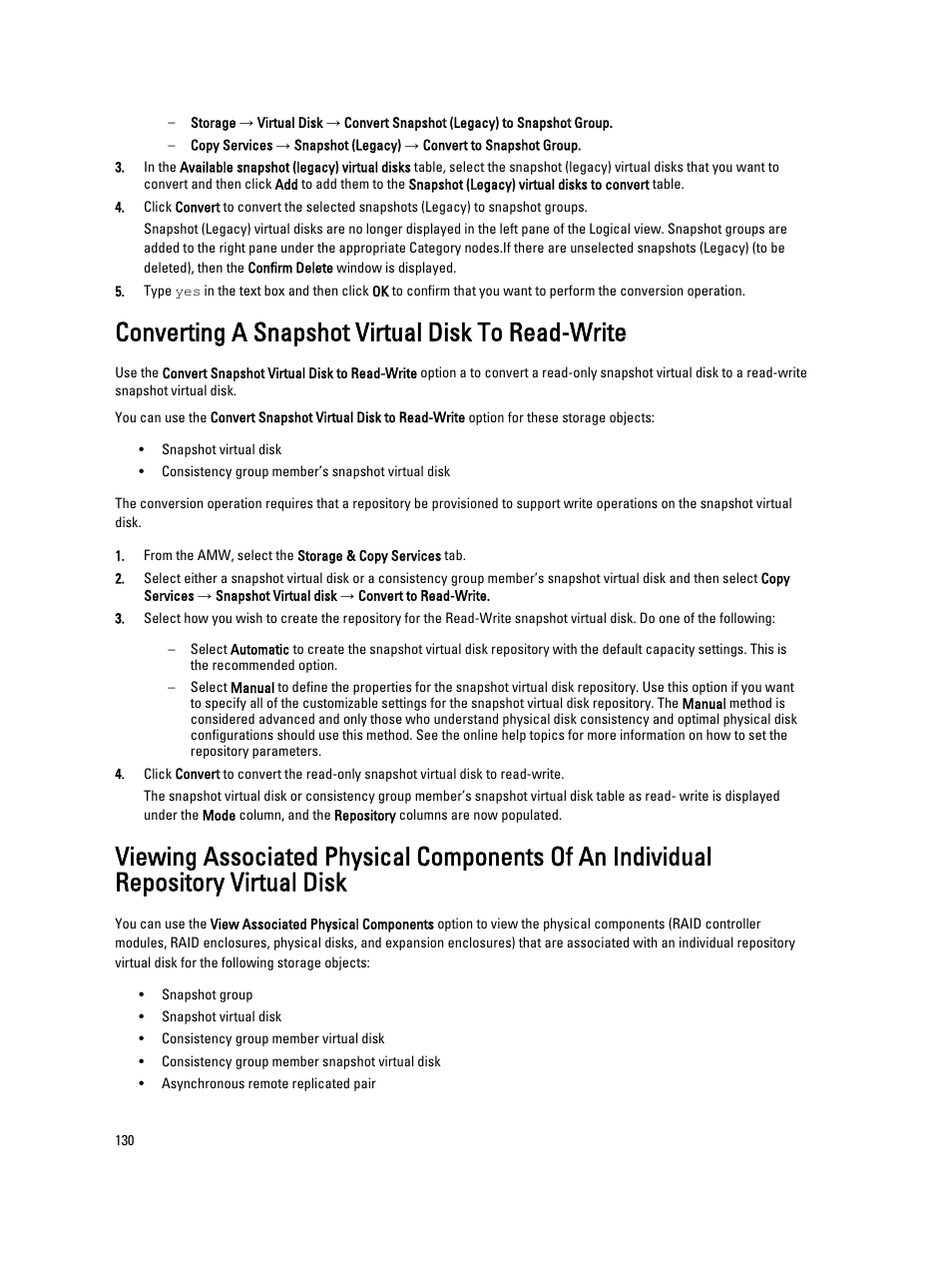 Converting a snapshot virtual disk to read-write | Dell POWERVAULT MD3600I User Manual | Page 130 / 237