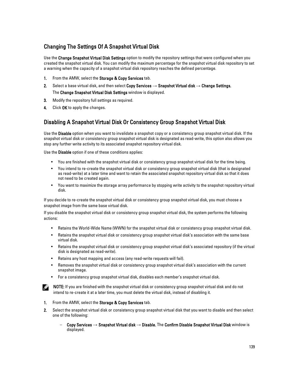 Changing the settings of a snapshot virtual disk | Dell POWERVAULT MD3600I User Manual | Page 139 / 237