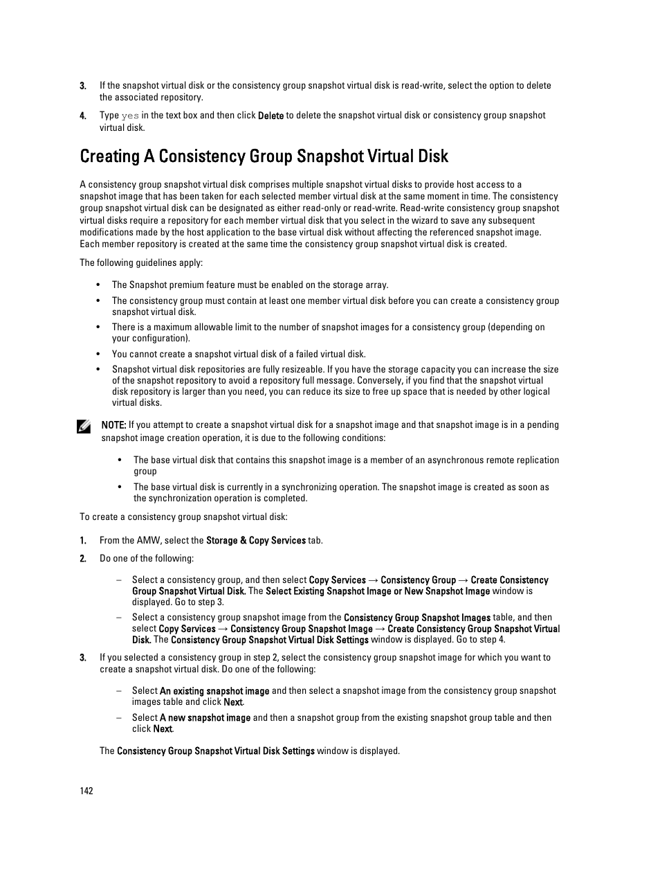 Creating a consistency group snapshot virtual disk | Dell POWERVAULT MD3600I User Manual | Page 142 / 237