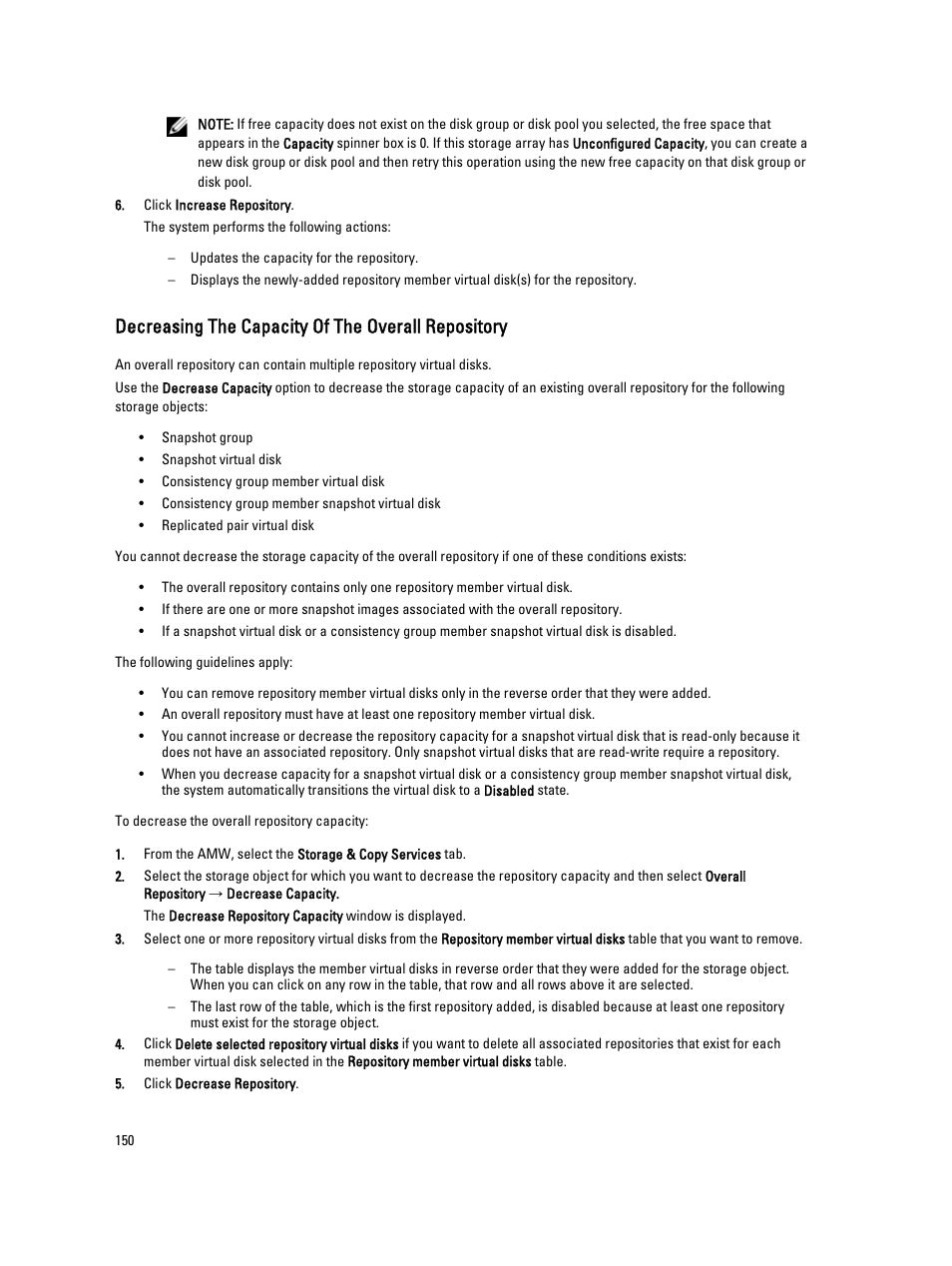 Decreasing the capacity of the overall repository | Dell POWERVAULT MD3600I User Manual | Page 150 / 237