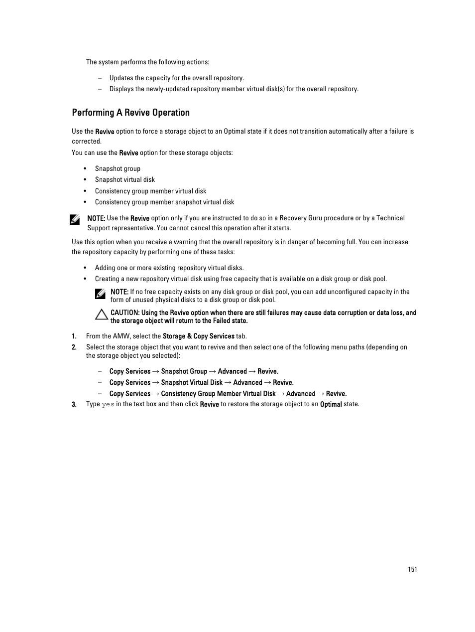 Performing a revive operation | Dell POWERVAULT MD3600I User Manual | Page 151 / 237