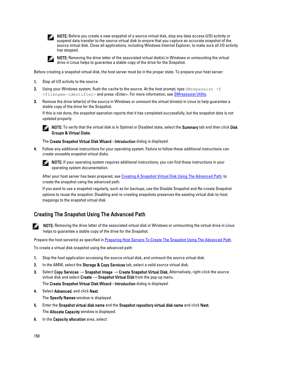 Creating the snapshot using the advanced path | Dell POWERVAULT MD3600I User Manual | Page 158 / 237