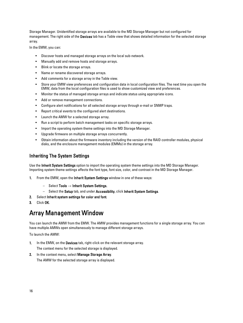 Inheriting the system settings, Array management window | Dell POWERVAULT MD3600I User Manual | Page 16 / 237