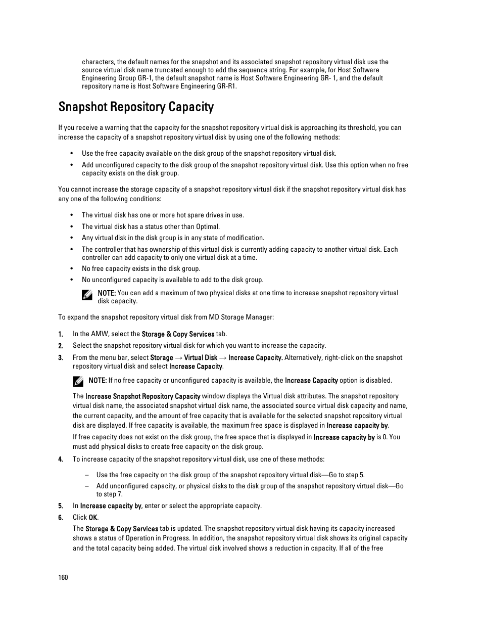 Snapshot repository capacity | Dell POWERVAULT MD3600I User Manual | Page 160 / 237