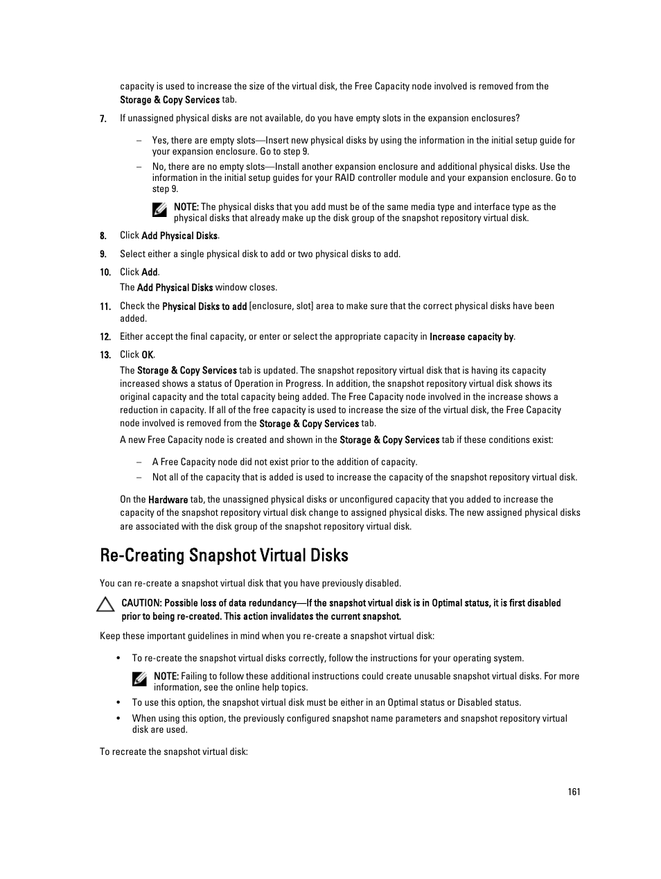 Re-creating snapshot virtual disks | Dell POWERVAULT MD3600I User Manual | Page 161 / 237