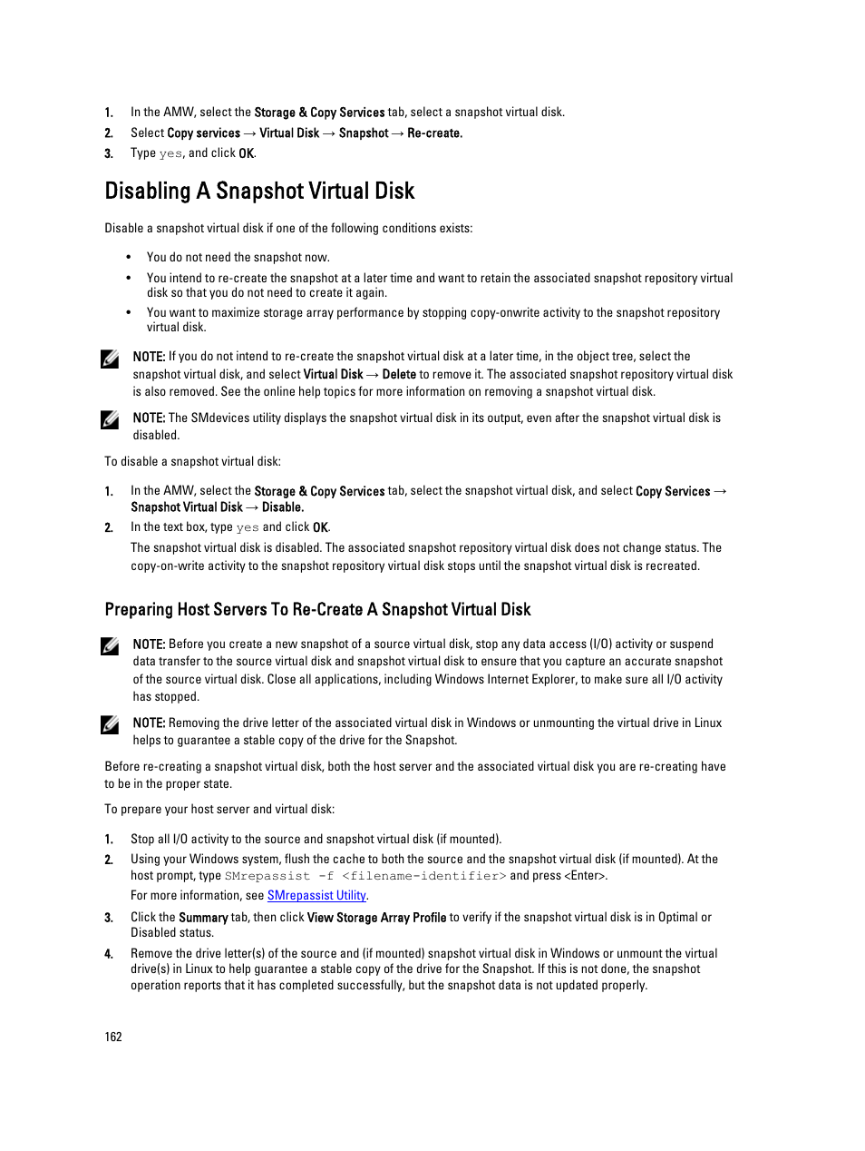 Disabling a snapshot virtual disk | Dell POWERVAULT MD3600I User Manual | Page 162 / 237