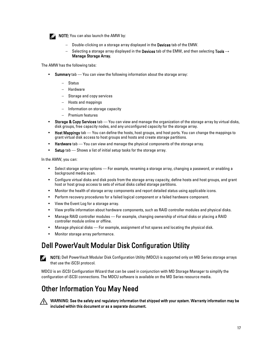 Dell powervault modular disk configuration utility, Other information you may need | Dell POWERVAULT MD3600I User Manual | Page 17 / 237