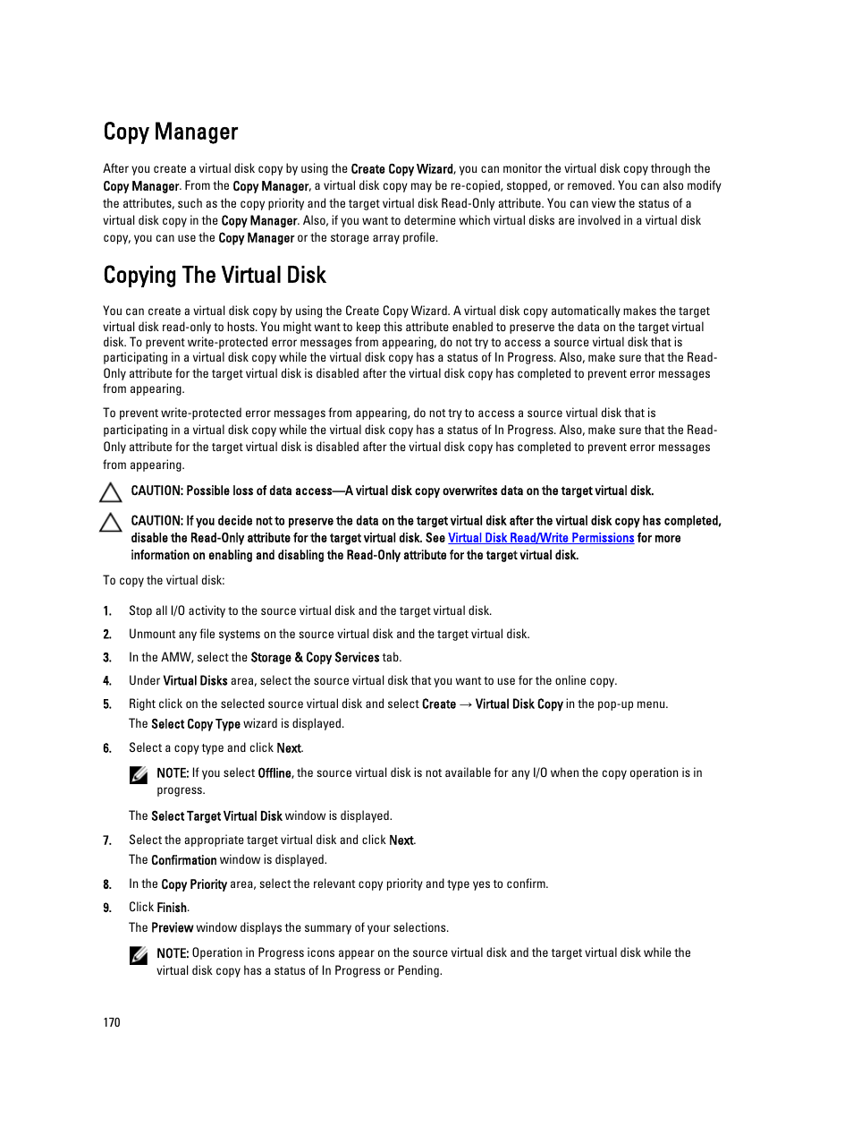Copy manager, Copying the virtual disk | Dell POWERVAULT MD3600I User Manual | Page 170 / 237