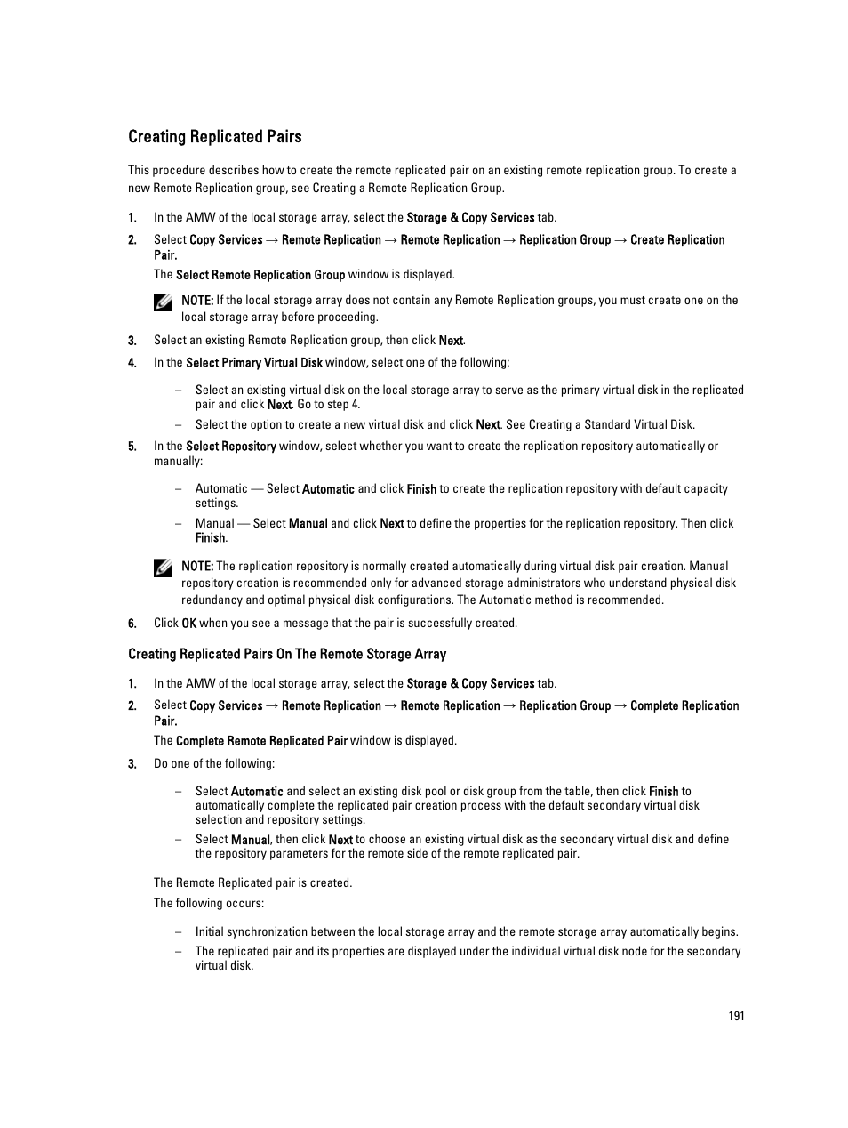 Creating replicated pairs | Dell POWERVAULT MD3600I User Manual | Page 191 / 237