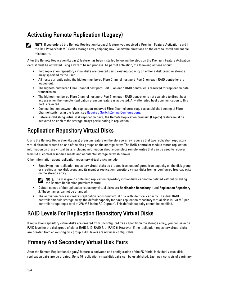 Activating remote replication (legacy), Replication repository virtual disks, Primary and secondary virtual disk pairs | Dell POWERVAULT MD3600I User Manual | Page 194 / 237