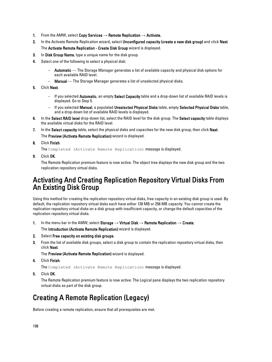 Creating a remote replication (legacy), If all virtual disks are created, skip to, Creating a remote replication | Dell POWERVAULT MD3600I User Manual | Page 198 / 237