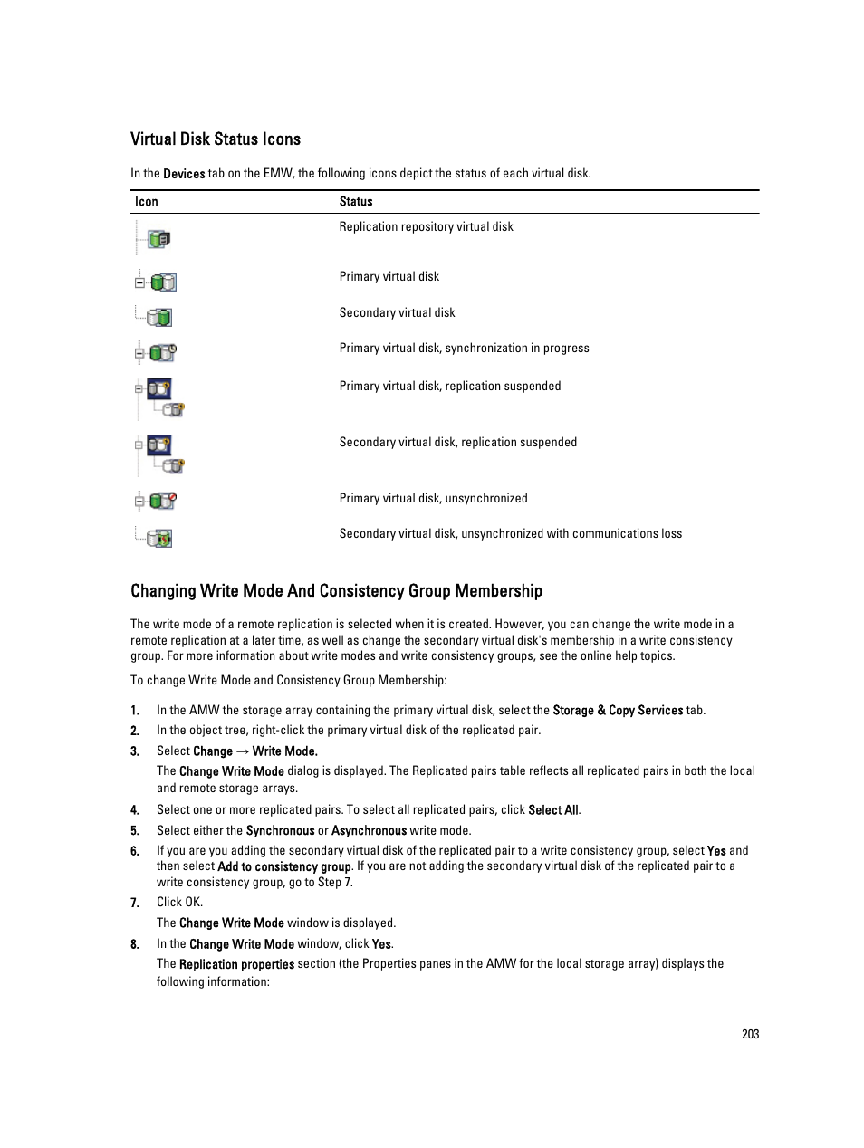 Virtual disk status icons | Dell POWERVAULT MD3600I User Manual | Page 203 / 237