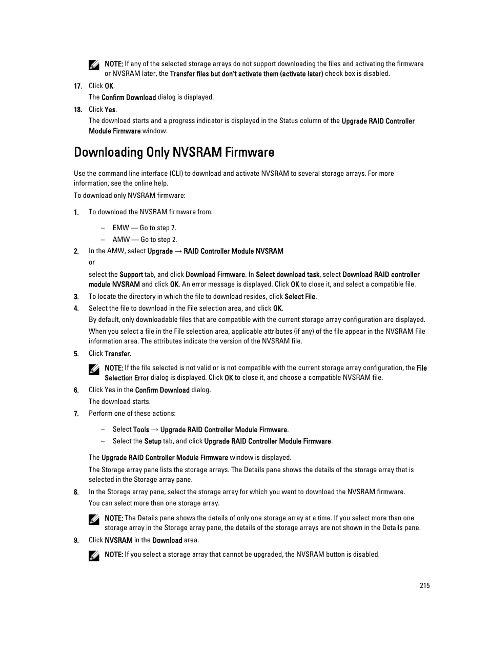 Downloading only nvsram firmware | Dell POWERVAULT MD3600I User Manual | Page 215 / 237