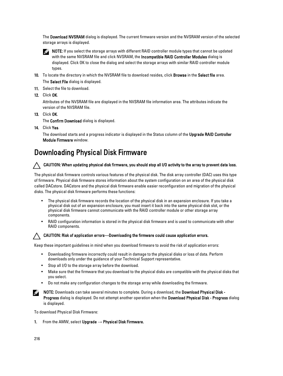 Downloading physical disk firmware | Dell POWERVAULT MD3600I User Manual | Page 216 / 237