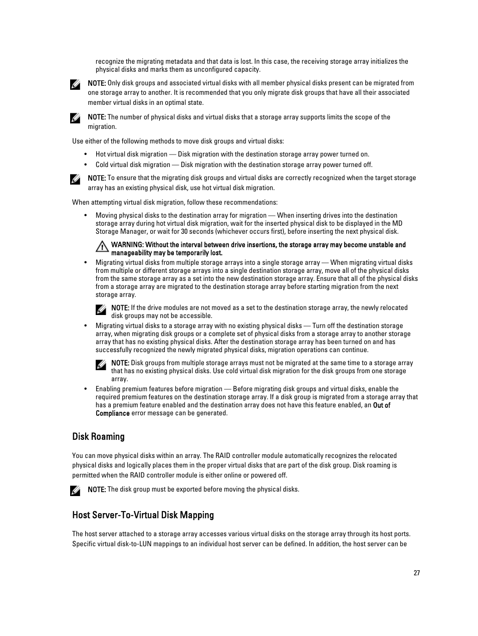 Disk roaming, Host server-to-virtual disk mapping | Dell POWERVAULT MD3600I User Manual | Page 27 / 237