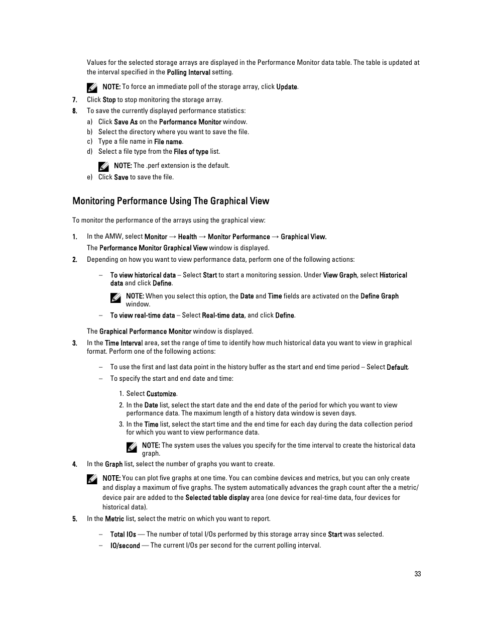 Monitoring performance using the graphical view | Dell POWERVAULT MD3600I User Manual | Page 33 / 237