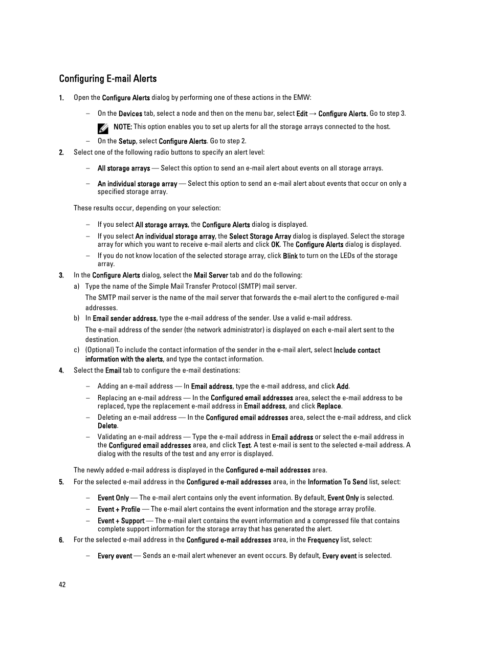 Configuring e-mail alerts | Dell POWERVAULT MD3600I User Manual | Page 42 / 237