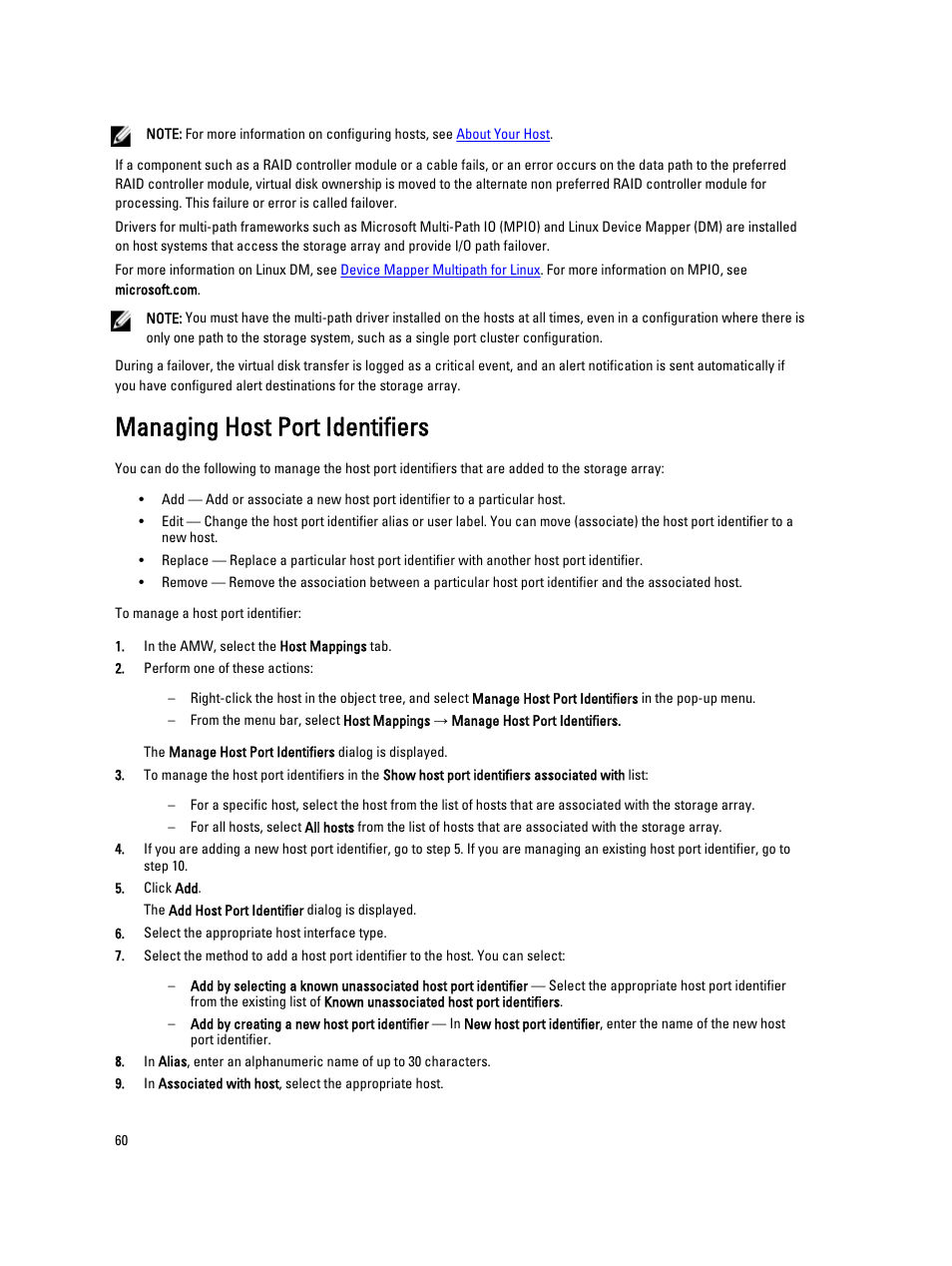 Managing host port identifiers | Dell POWERVAULT MD3600I User Manual | Page 60 / 237