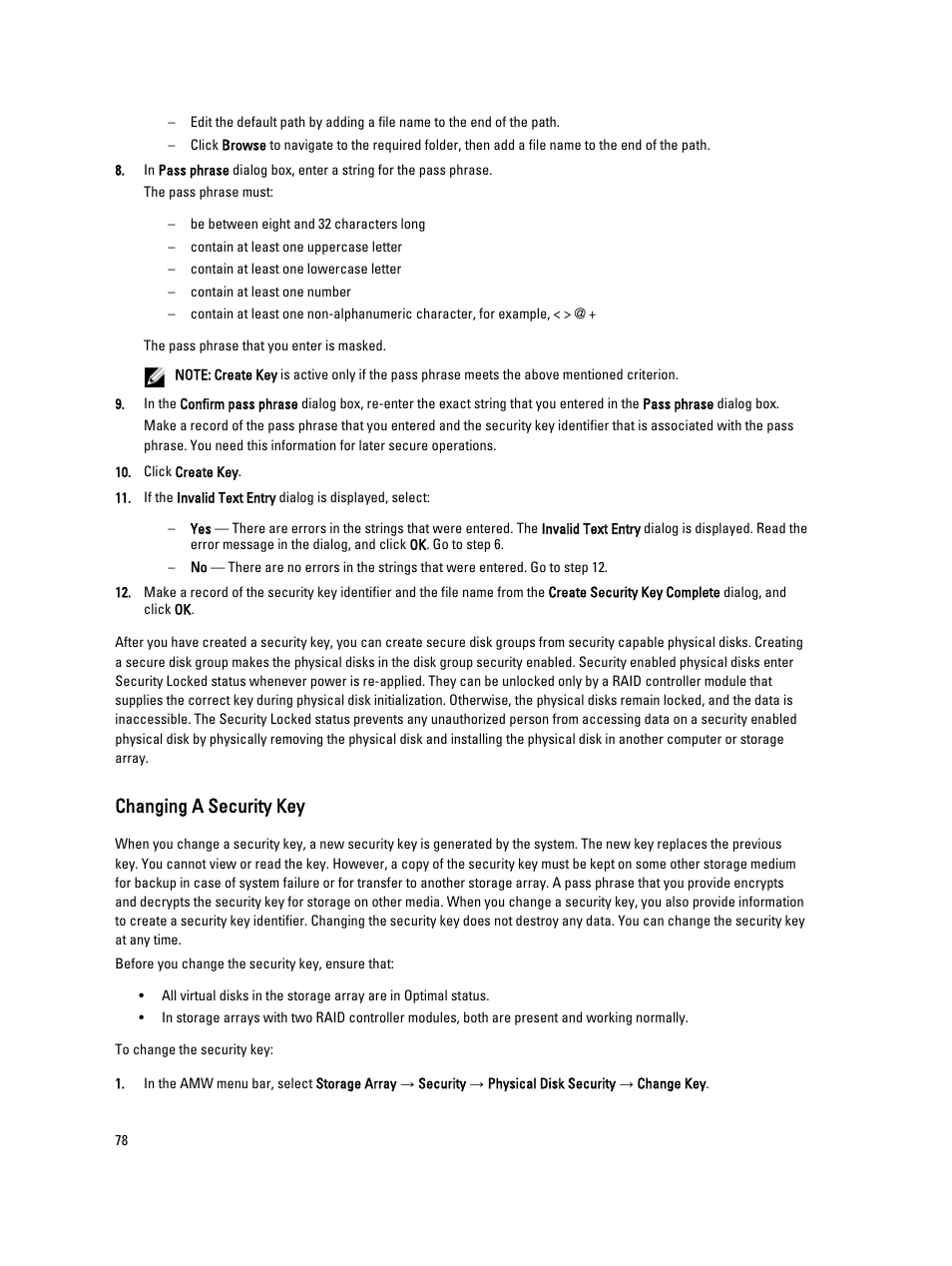 Changing a security key | Dell POWERVAULT MD3600I User Manual | Page 78 / 237