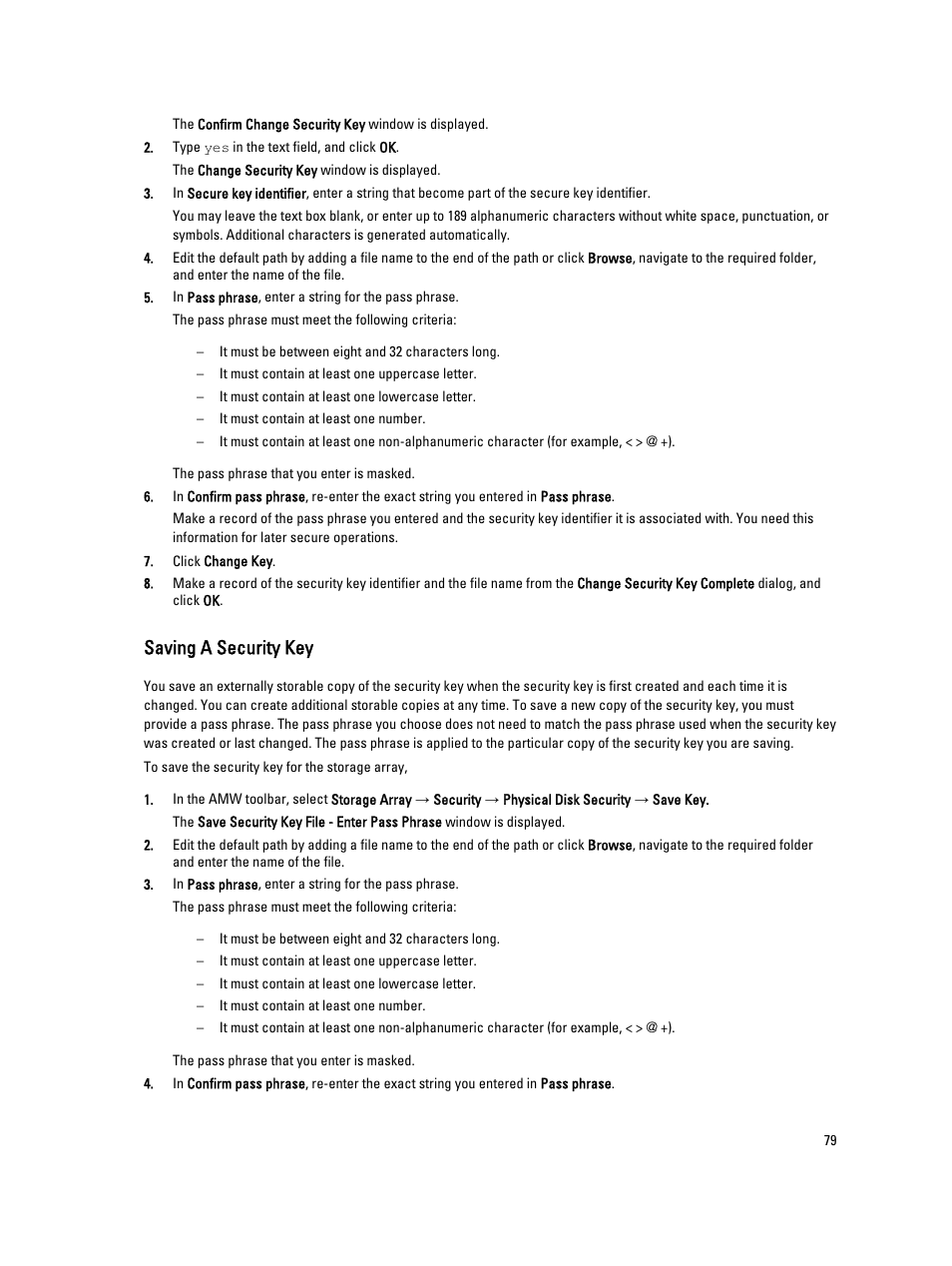 Saving a security key | Dell POWERVAULT MD3600I User Manual | Page 79 / 237