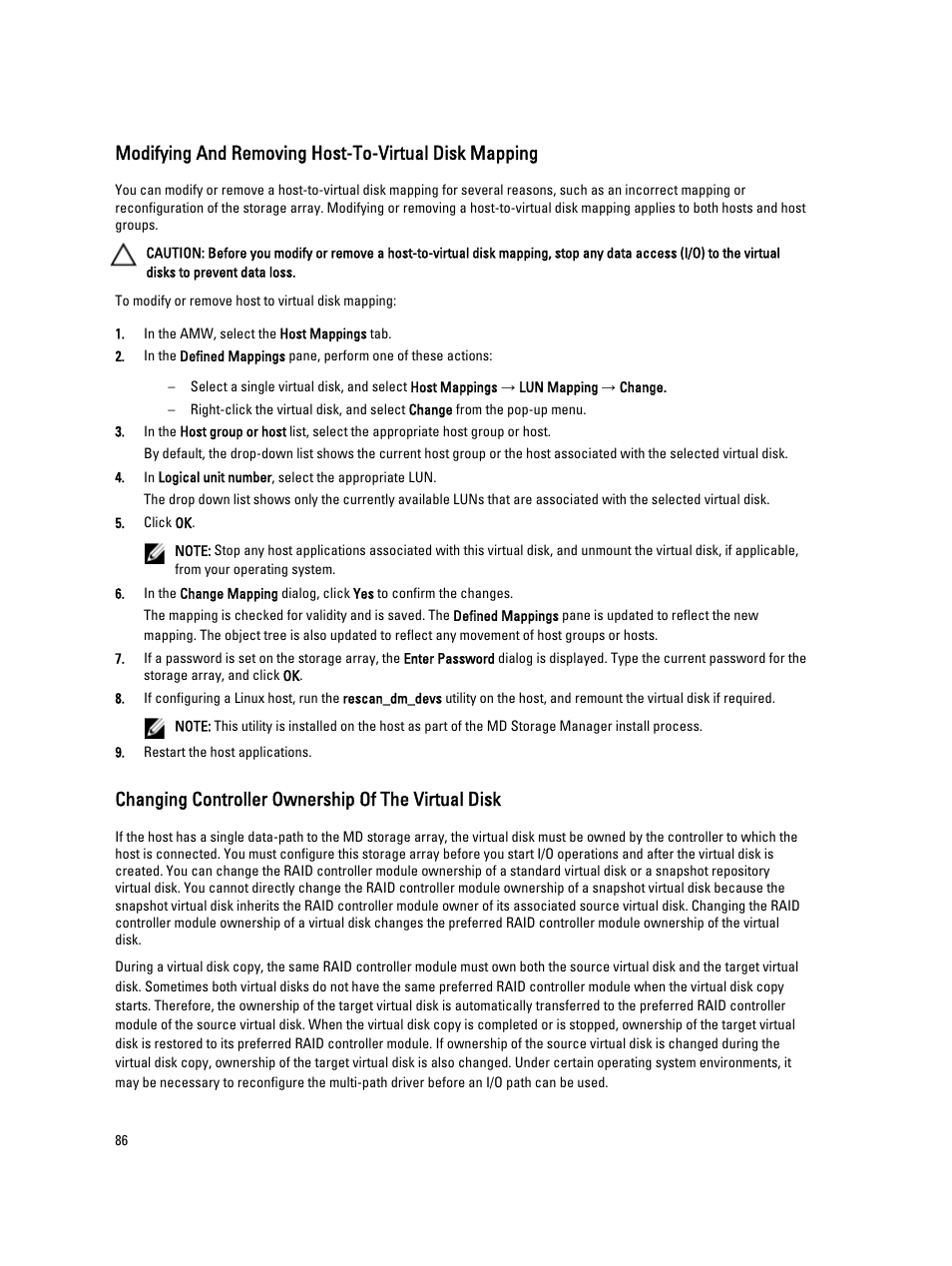 Changing controller ownership of the virtual disk | Dell POWERVAULT MD3600I User Manual | Page 86 / 237