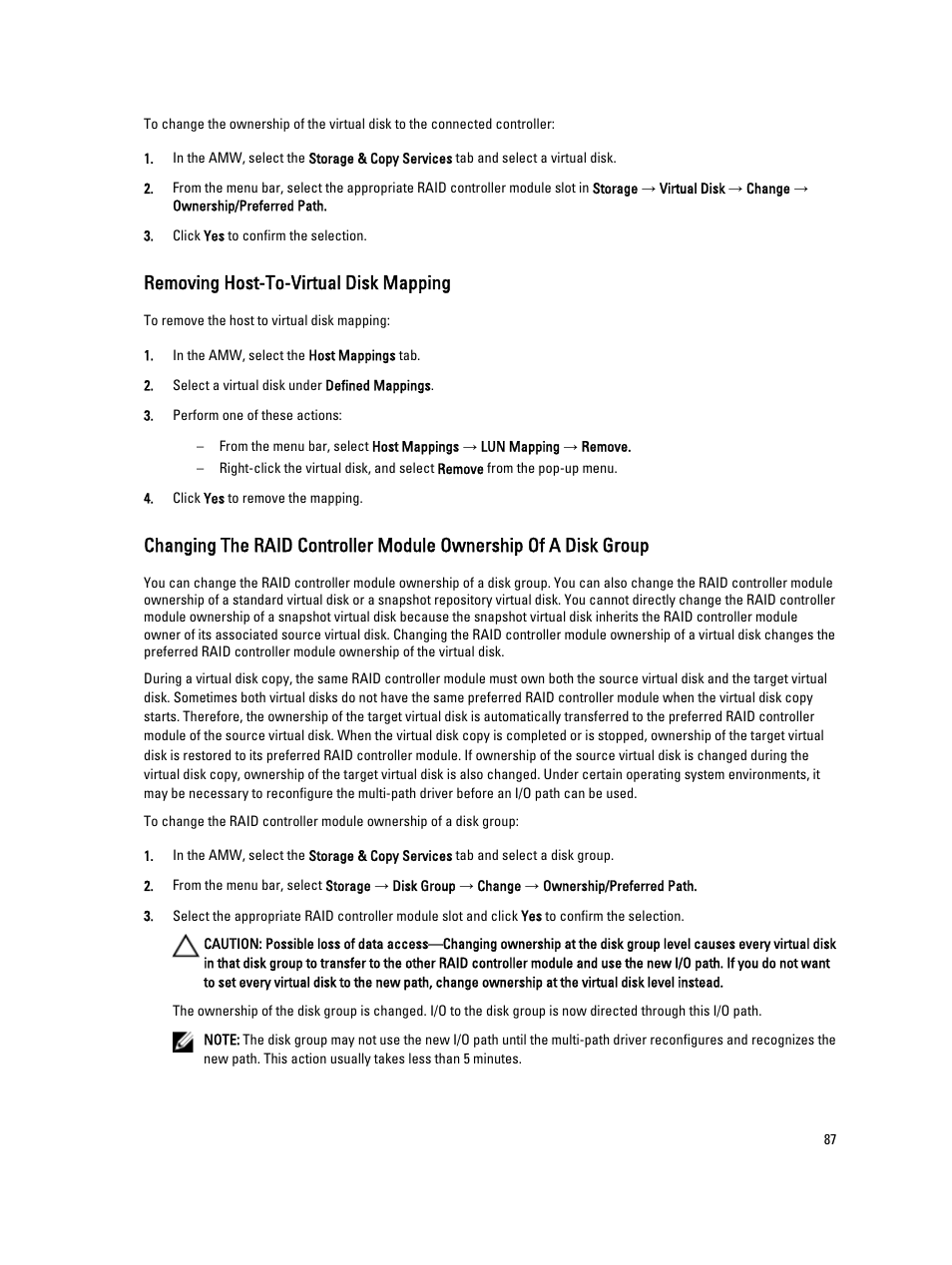 Removing host-to-virtual disk mapping | Dell POWERVAULT MD3600I User Manual | Page 87 / 237