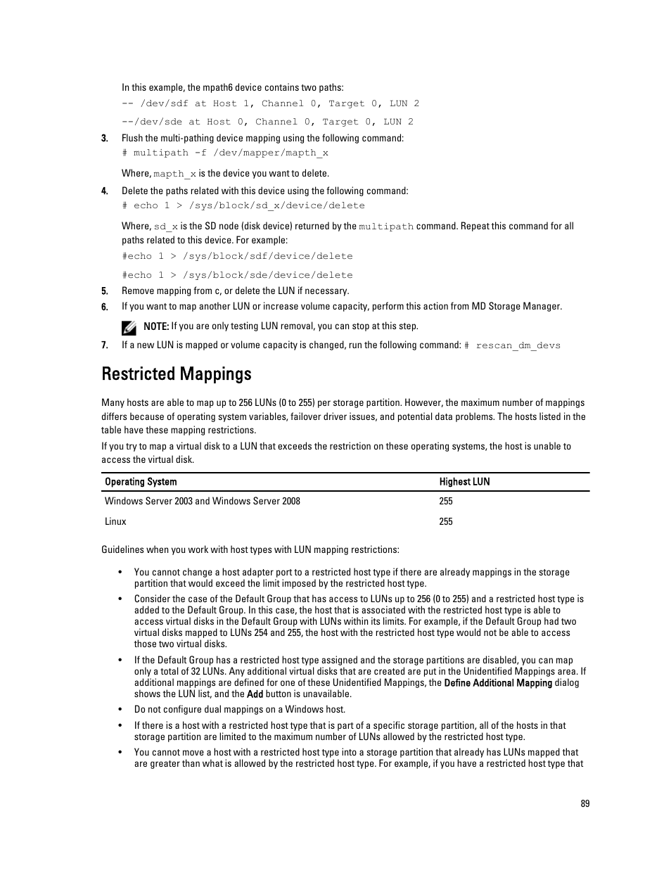 Restricted mappings | Dell POWERVAULT MD3600I User Manual | Page 89 / 237