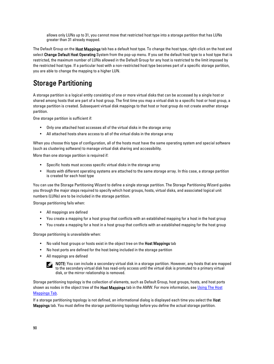 Storage partitioning, Defining additional mappings. see | Dell POWERVAULT MD3600I User Manual | Page 90 / 237