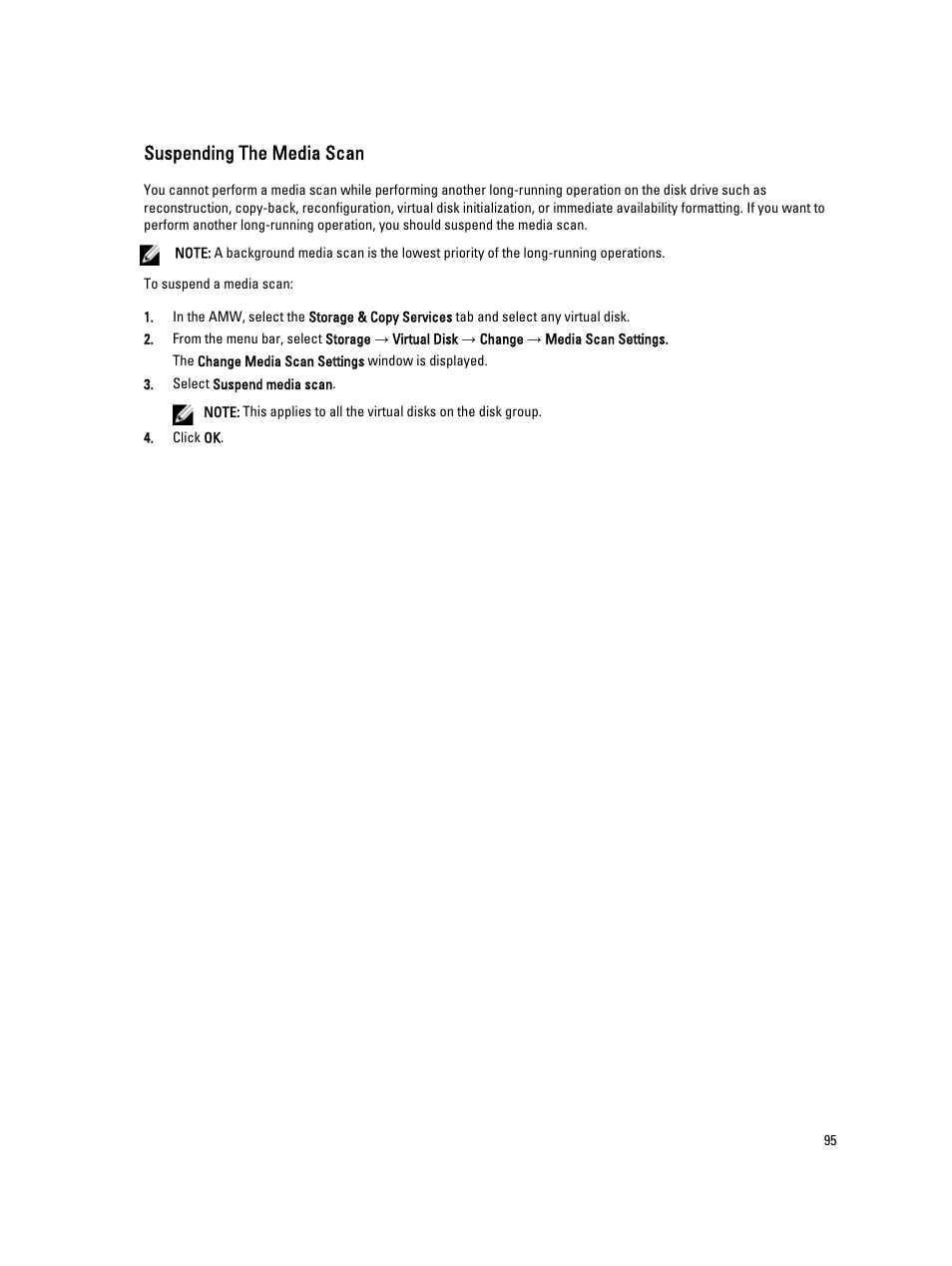 Suspending the media scan | Dell POWERVAULT MD3600I User Manual | Page 95 / 237