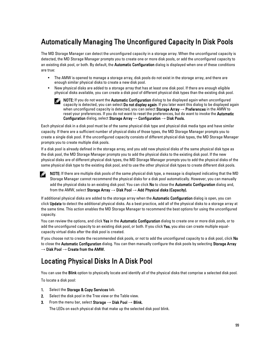 Locating physical disks in a disk pool | Dell POWERVAULT MD3600I User Manual | Page 99 / 237