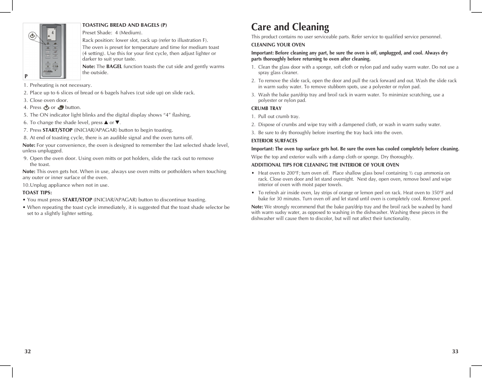 Care and cleaning | Black & Decker Perfect Broil CTO4551KT User Manual | Page 17 / 23