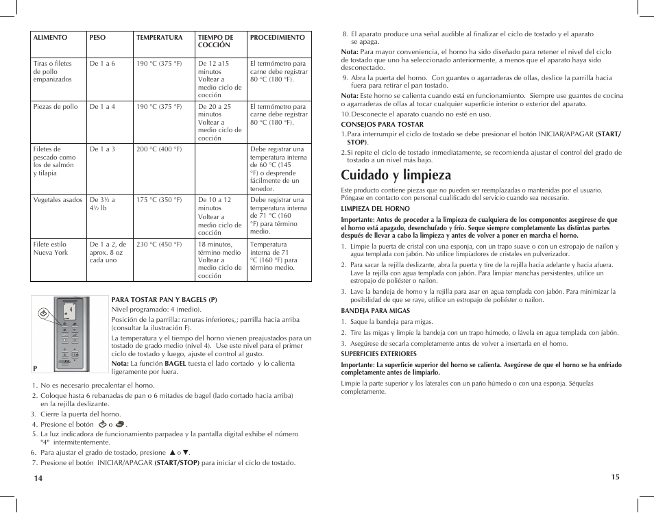 Cuidado y limpieza | Black & Decker Perfect Broil CTO4551KT User Manual | Page 8 / 23