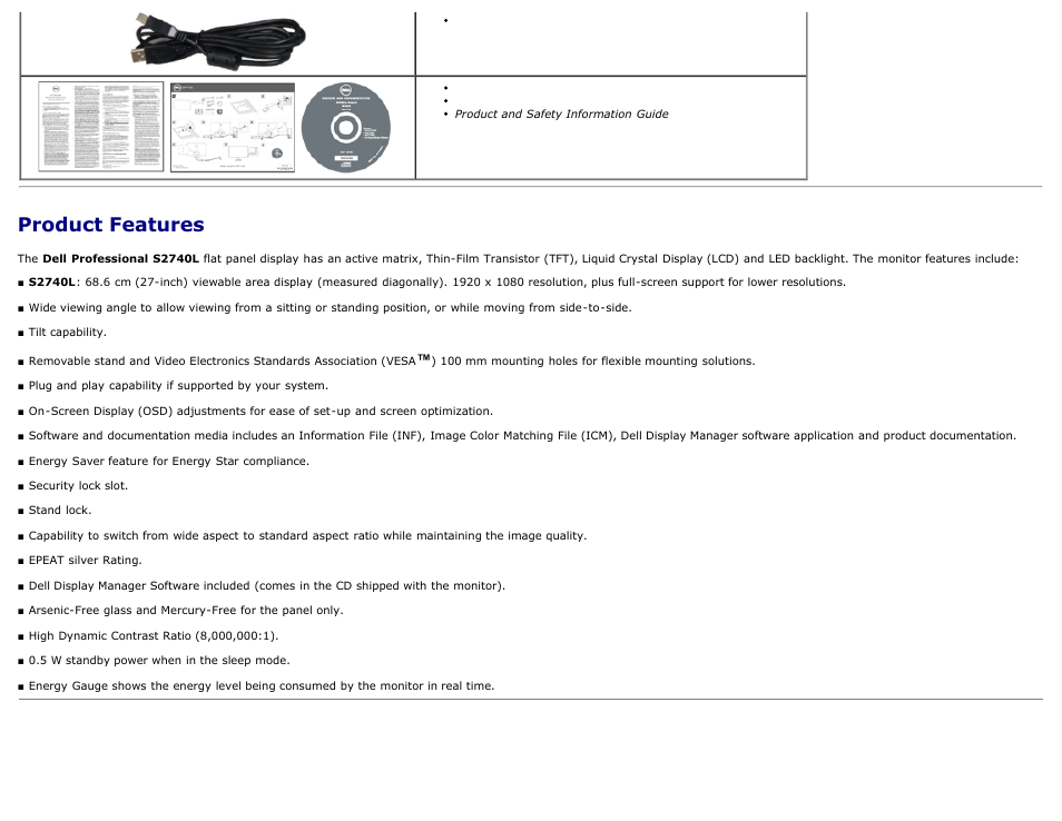 Product features | Dell S2740L Monitor User Manual | Page 5 / 53