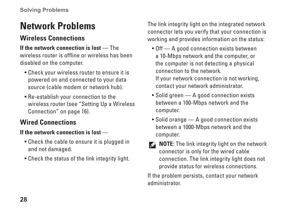 Network problems | Dell Inpsiron 560s (Late 2009) User Manual | Page 30 / 72