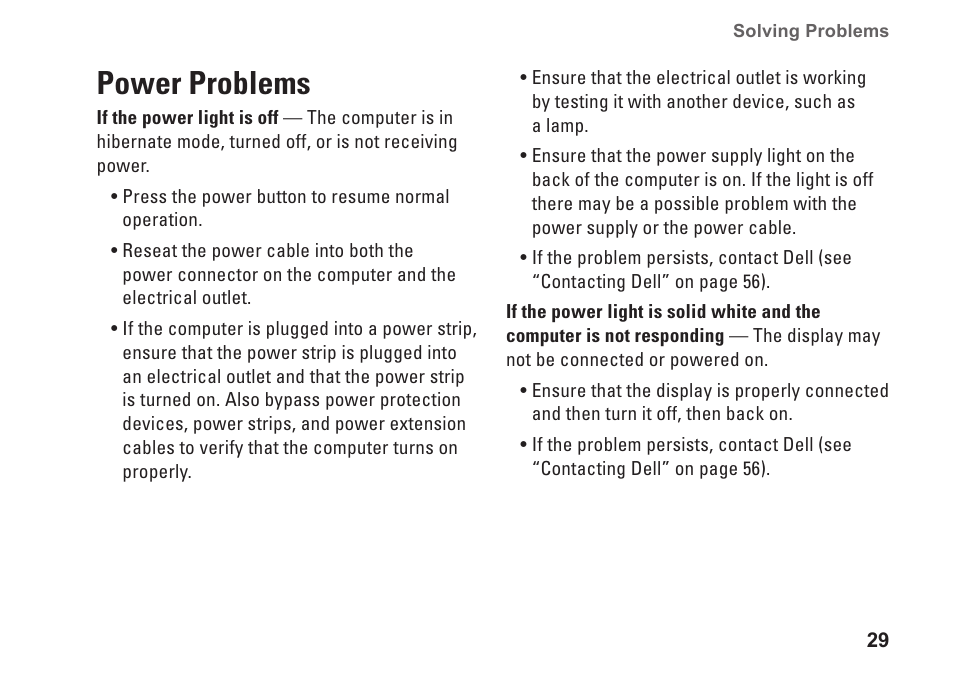 Power problems | Dell Inpsiron 560s (Late 2009) User Manual | Page 31 / 72